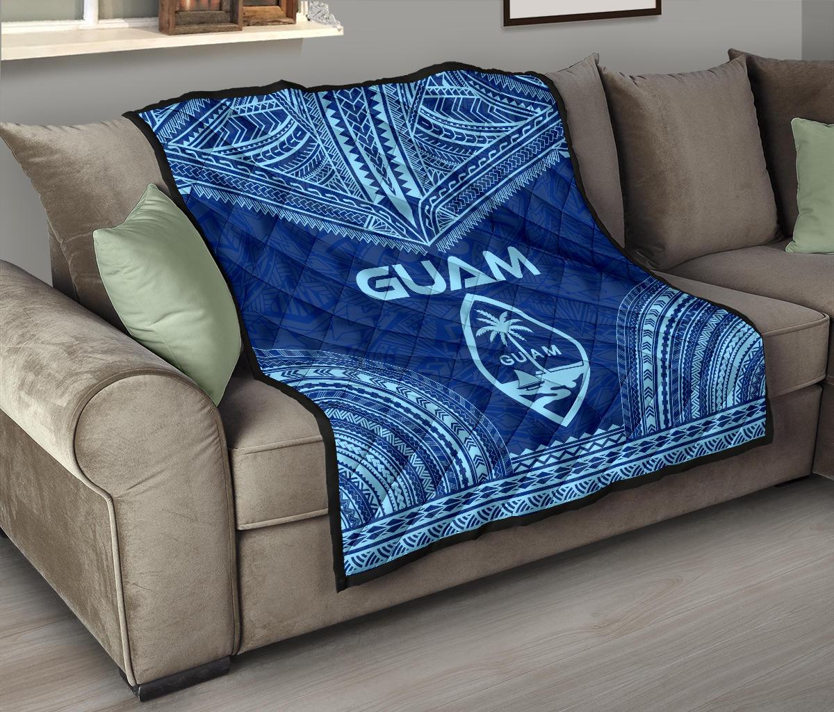 Guam Premium Quilt - Guam Coat Of Arms Polynesian Chief Blue Version - Polynesian Pride