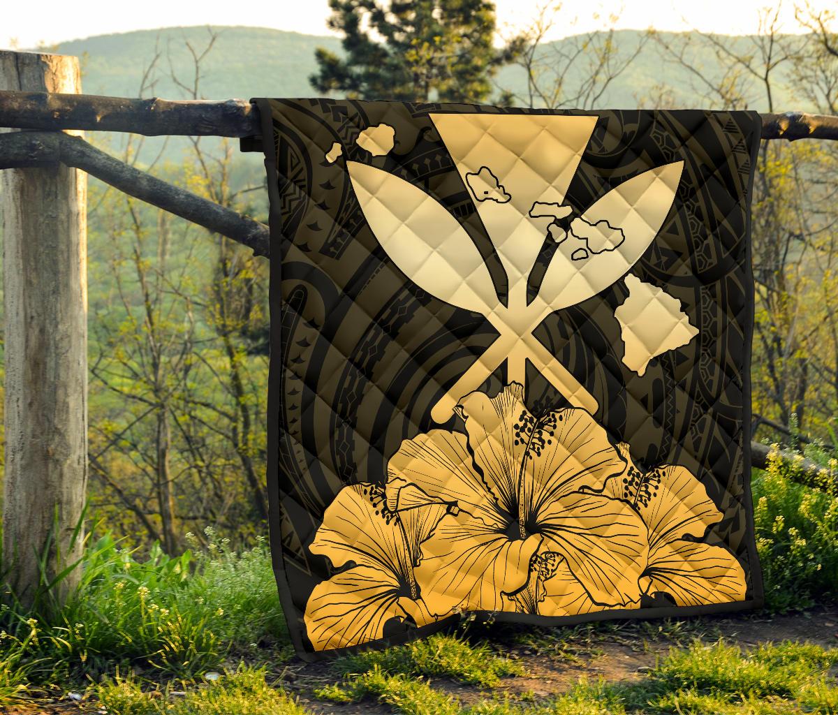 Hawaiian Kanaka Premium Quilt Hibiscus Polynesian Love Gold - Polynesian Pride