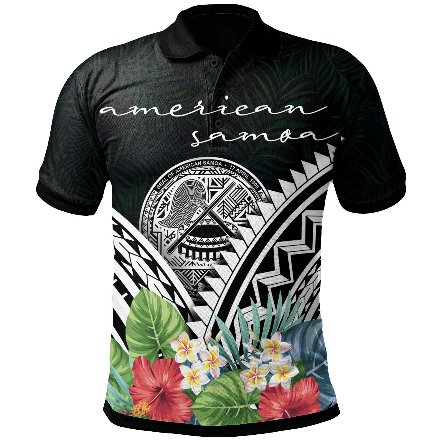 American Samoa Polo Shirt Amerika Samoa Coat of Arms and Polynesian Tropical Flowers White Unisex White - Polynesian Pride