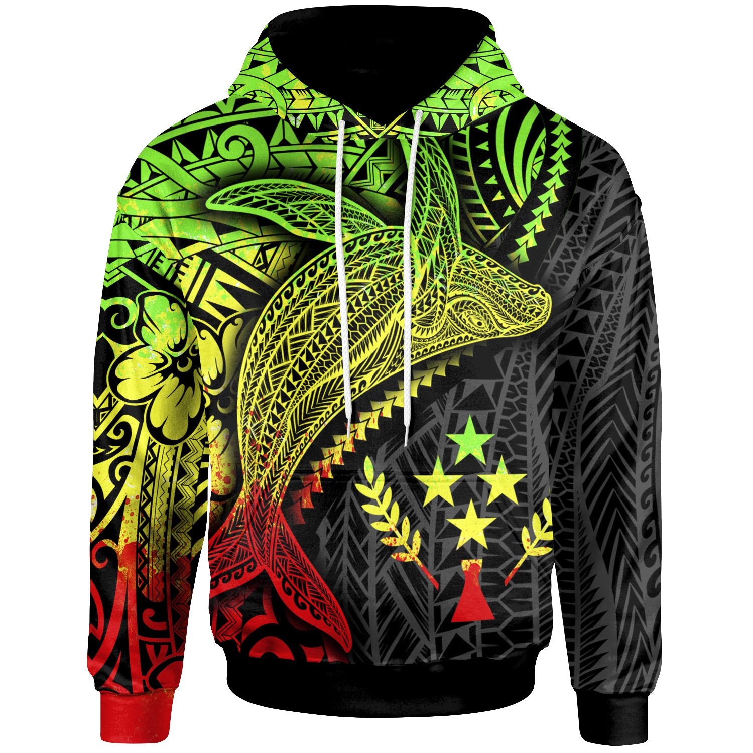 Kosrae Hoodie Humpback Whale & Coat of Arms Reggae Unisex Red - Polynesian Pride