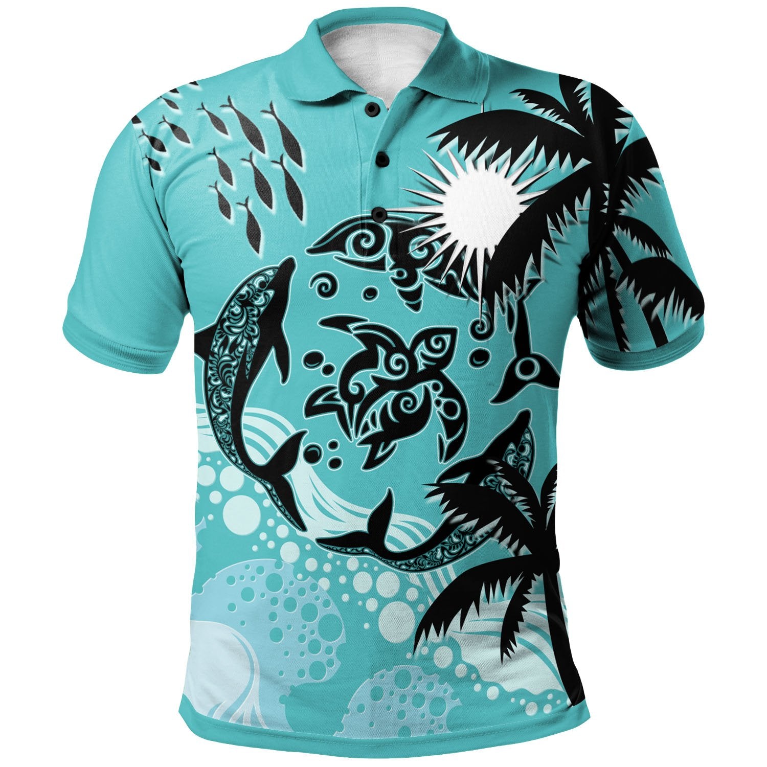 Marshall Islands Polo Shirt Coat Of Arm and Spinner Dolphin Patterns Unisex Blue - Polynesian Pride