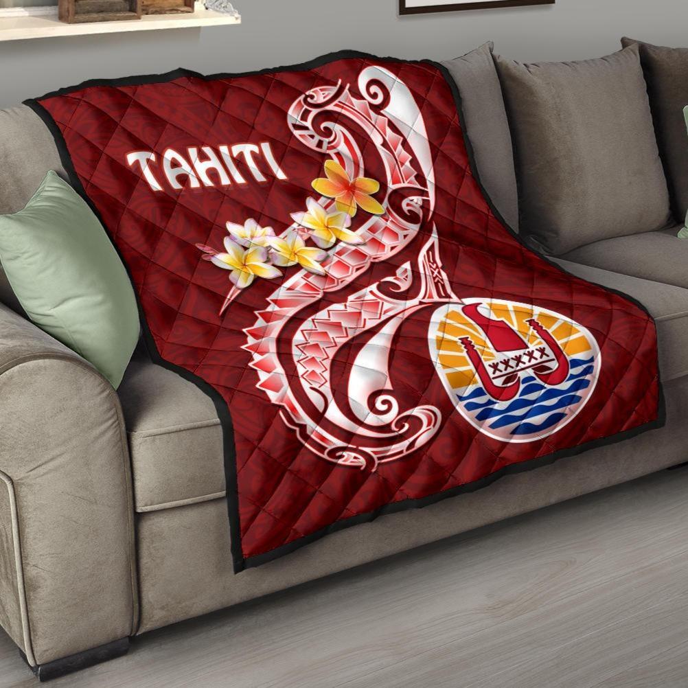 Tahiti Premium Quilt - Tahiti Seal Polynesian Patterns Plumeria Red - Polynesian Pride