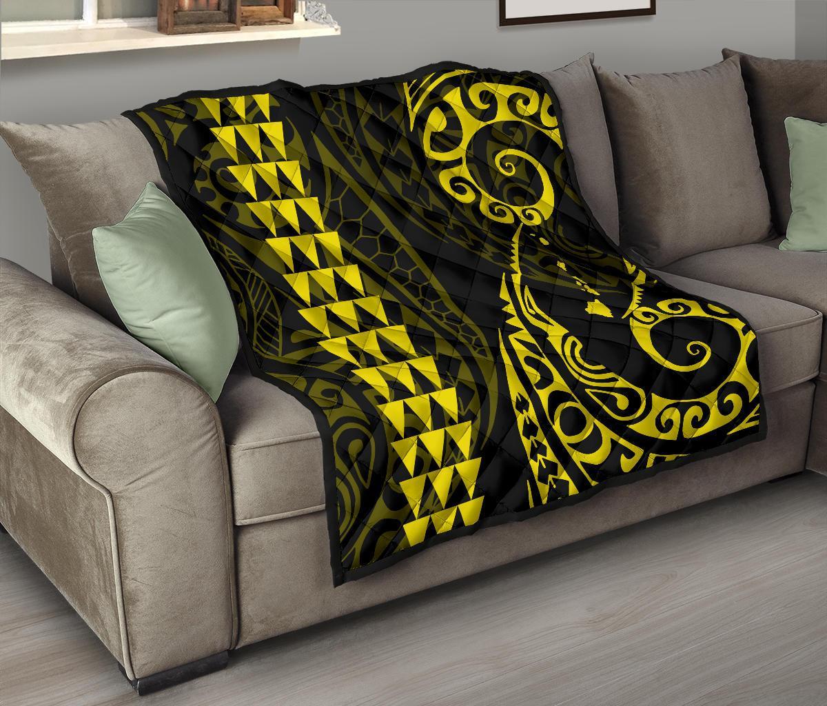 Hawaii Kakau Yellow Polynesian Premium Quilt - Polynesian Pride