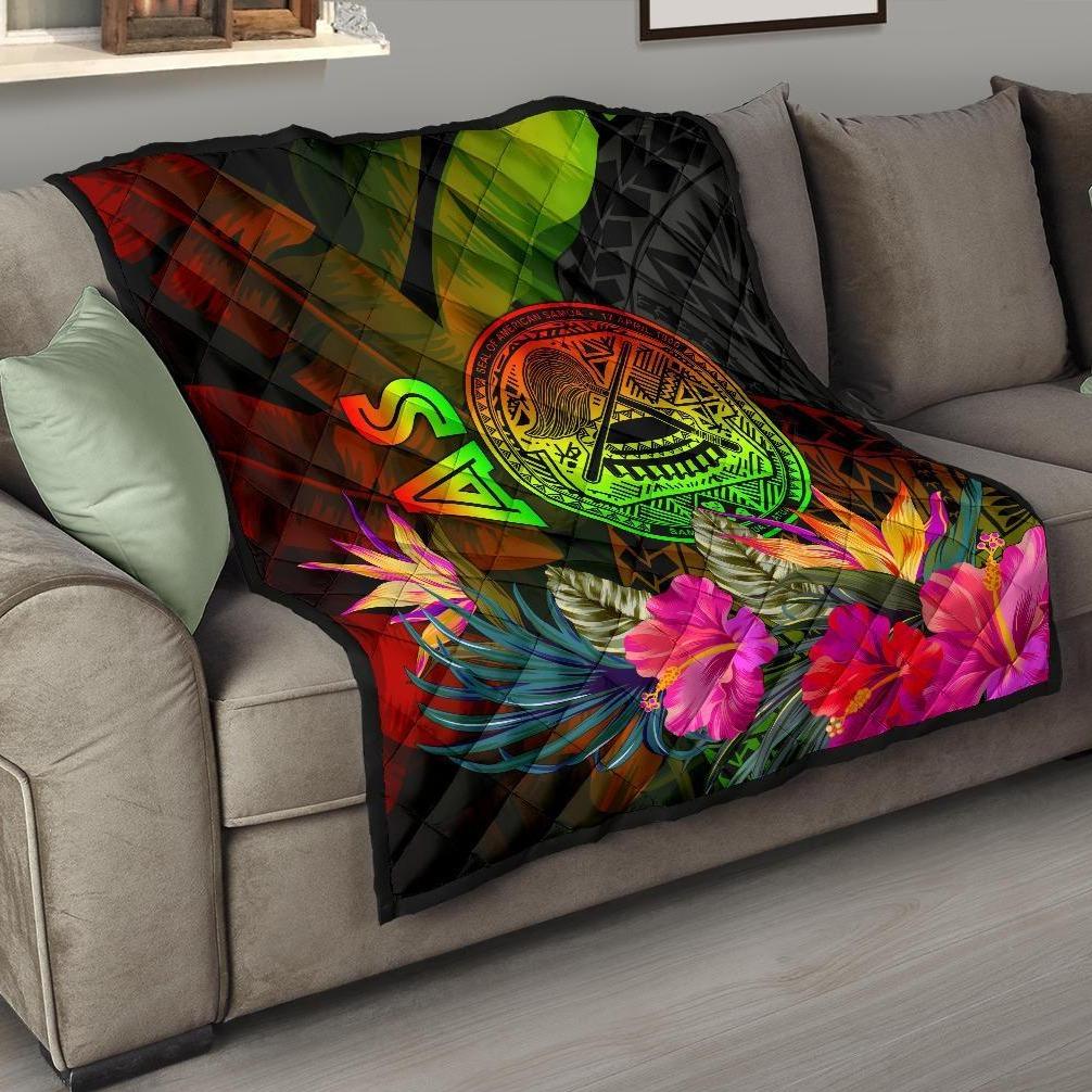 American Samoa Polynesian Premium Quilt - Hibiscus and Banana Leaves - Polynesian Pride