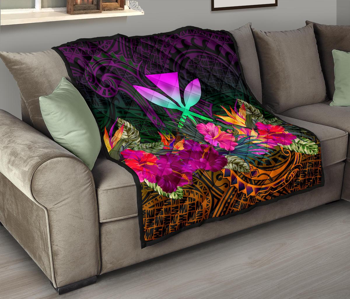 Polynesian Hawaii Kanaka Maoli Premium Quilt - Summer Hibiscus - Polynesian Pride