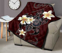 Turtle Poly Tribal Plumeria Red Premium Quilt - Polynesian Pride
