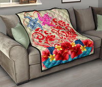 Hawaii Turtle Couple Hibiscus Valentine Pattern Premium Quilt - Romance Style - AH - Polynesian Pride