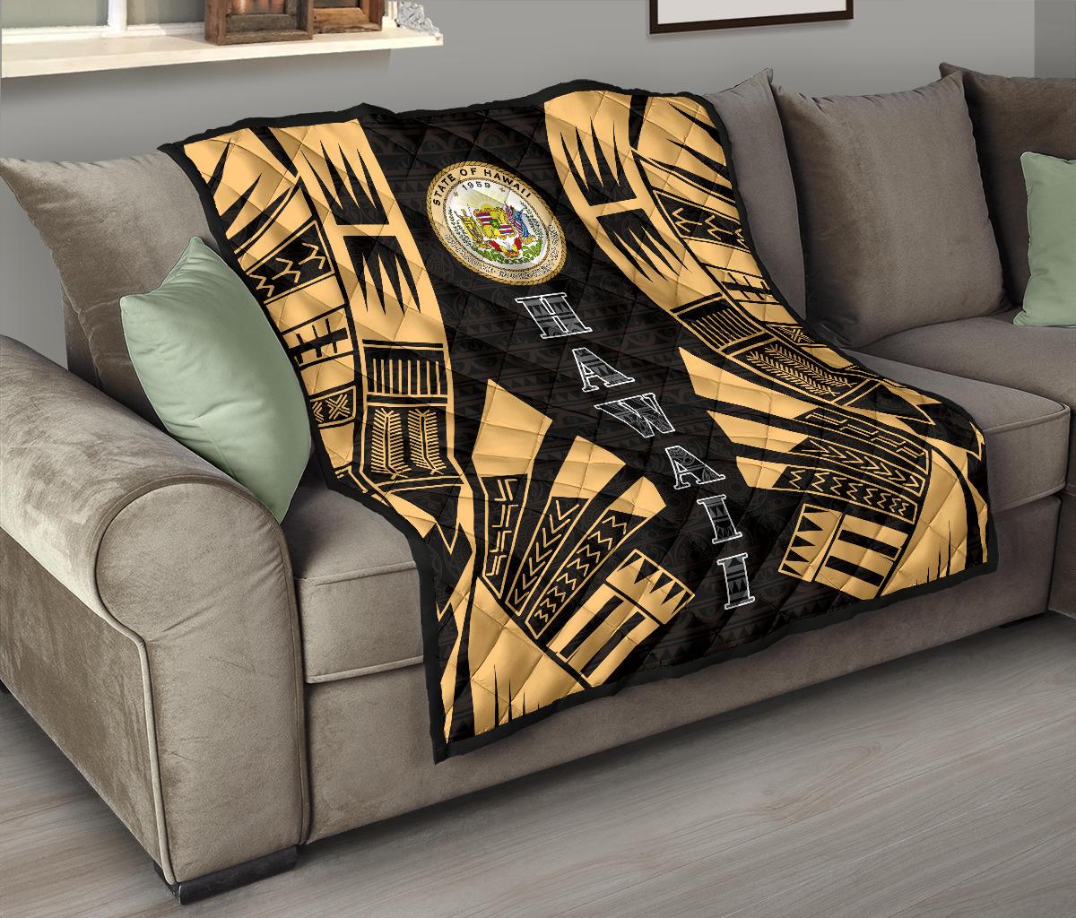 Hawaii Premium Quilt - Polynesian Tattoo Gold - Polynesian Pride