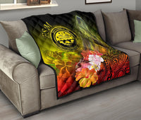 Federated States of Micronesia Premium Quilts - Humpback Whale with Tropical Flowers (Yellow) - Polynesian Pride