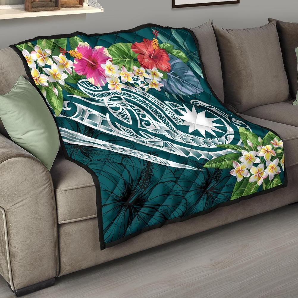 Nauru Polynesian Premium Quilt - Summer Plumeria (Turquoise) Turquoise - Polynesian Pride