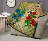 Hibiscus Red And Blue Premium Quilt - Polynesian Pride