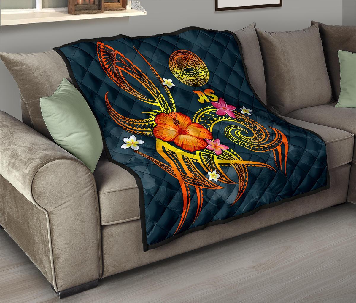 American Samoa Polynesian Premium Quilt - Legend of American Samoa (Blue) - Polynesian Pride