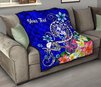 Tonga Custom Personalised Premium Quilt - Turtle Plumeria (Blue) - Polynesian Pride