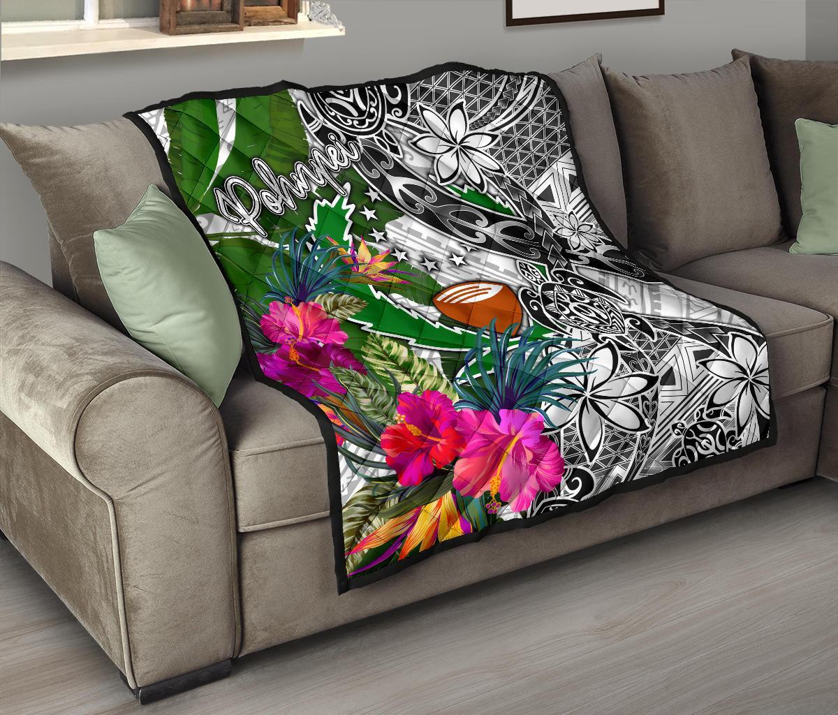 Pohnpei Premium Quilt White - Turtle Plumeria Banana Leaf - Polynesian Pride