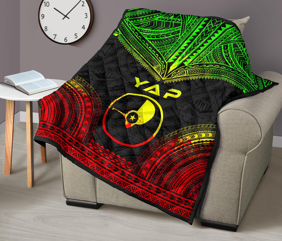 Yap Premium Quilt - Yap Flag Polynesian Chief Reggae Version - Polynesian Pride