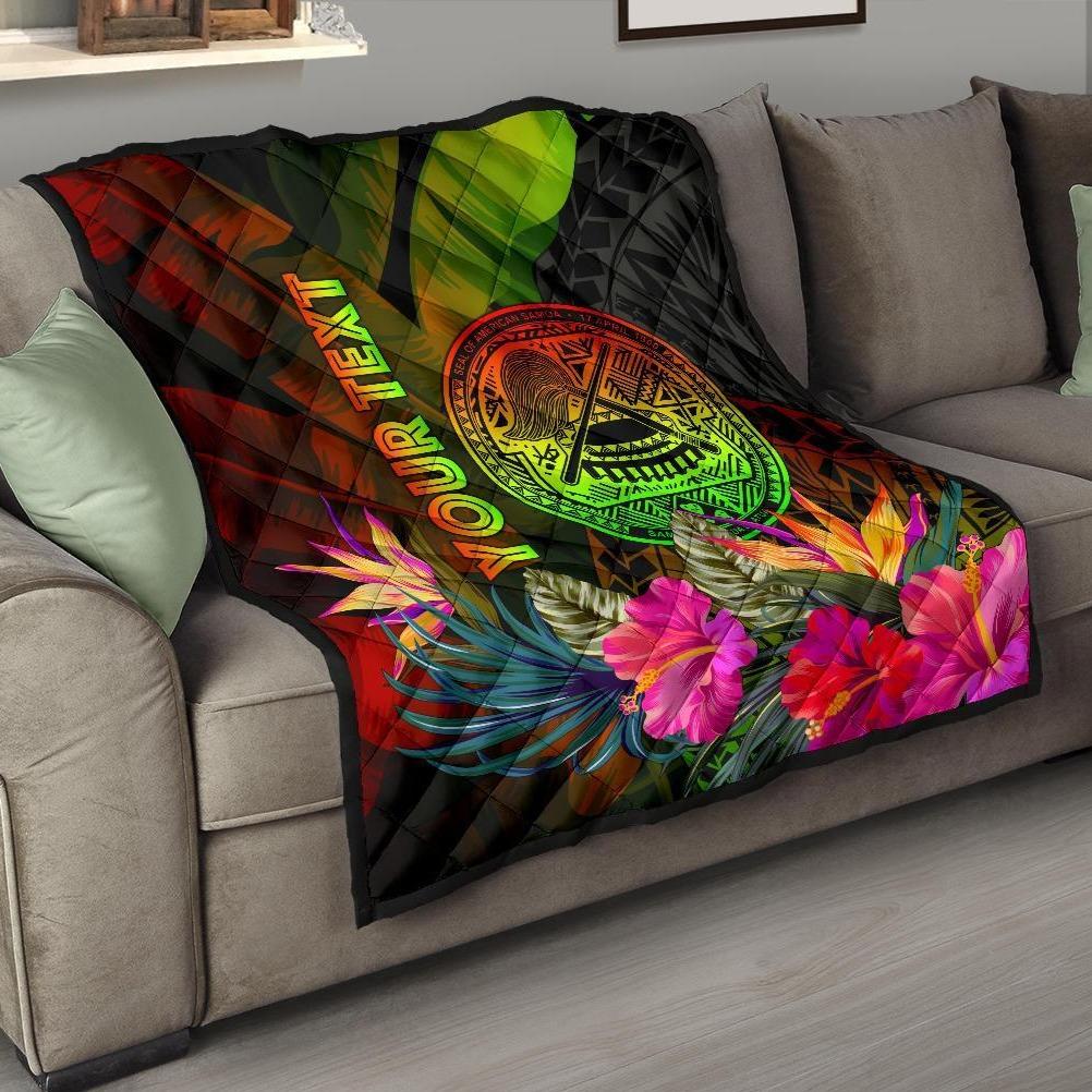 American Samoa Polynesian Personalised Premium Quilt - Hibiscus and Banana Leaves - Polynesian Pride