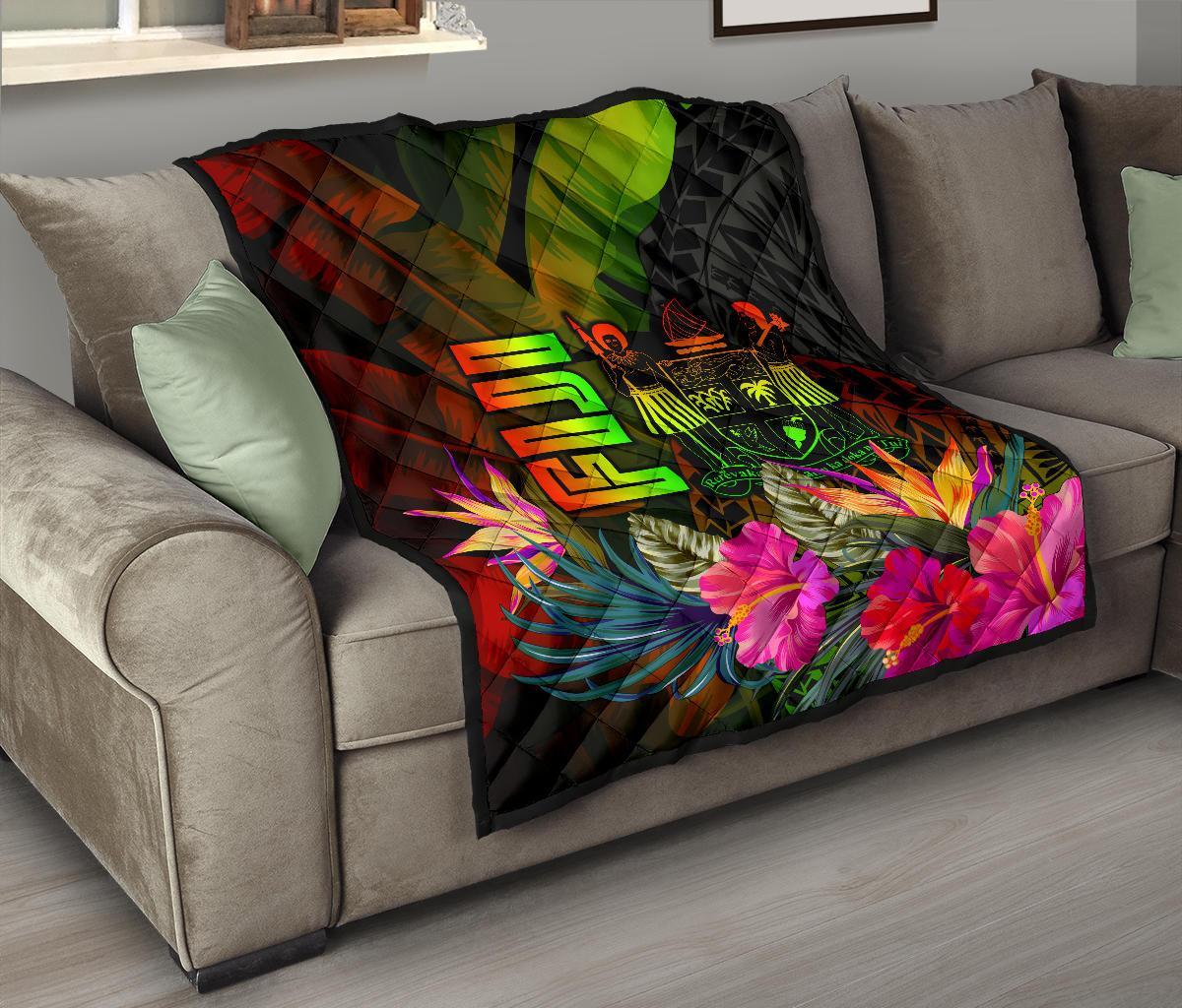Fiji Polynesian Premium Quilt - Hibiscus and Banana Leaves - Polynesian Pride