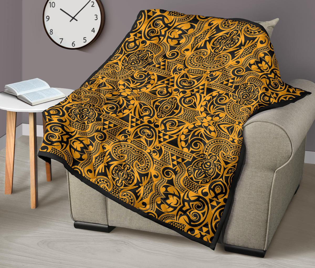 Polynesian Premium Quilt Yellow Black - Polynesian Pride
