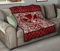 Hawaii Luxury Premium Quilt Red - Kanaka Maoli Turtle Polynesian Tattoo Pattern - Polynesian Pride