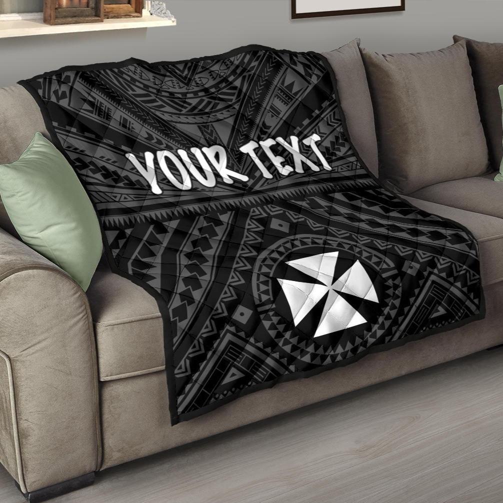 Wallis and Futuna Personalised Premium Quilts - Wallis and Futuna Seal With Polynesian Tattoo Style Black - Polynesian Pride