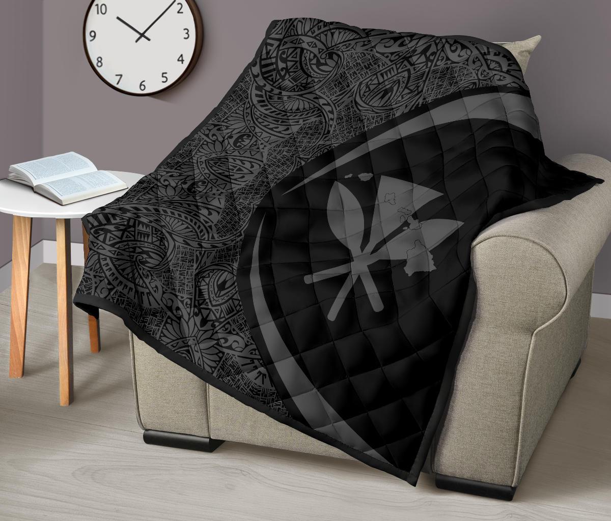 Hawaii Kanaka Polynesian Black And Grey Premium Quilt - Circle Style - Polynesian Pride