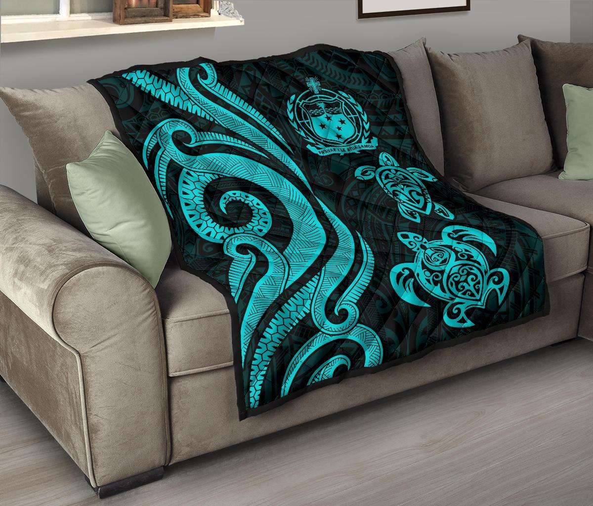 Samoa Premium Quilt - Turquoise Tentacle Turtle - Polynesian Pride