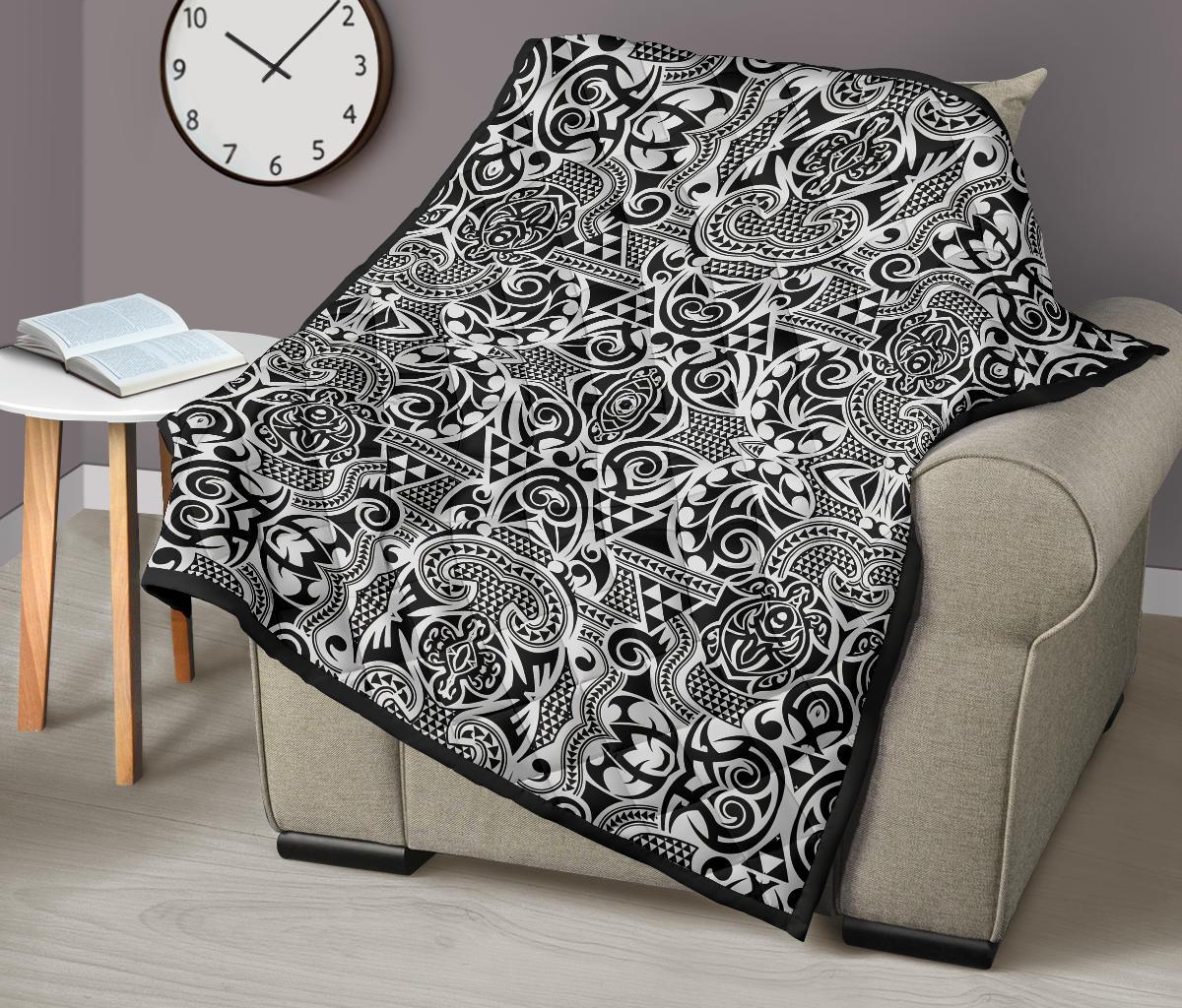Polynesian Tribal Premium Quilt Black White - Polynesian Pride