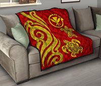 Polynesian Hawaii (Kanaka Maoli) Premium Quilt - Red Tentacle Turtle - Polynesian Pride