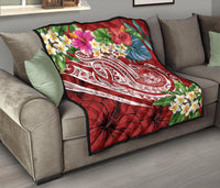 Polynesian Hawaii Premium Quilt - Summer Plumeria (Red) - Polynesian Pride