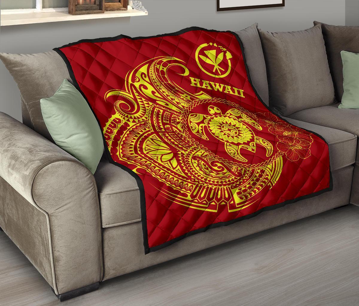 Hawaii Polynesian Premium Quilt - Vintage Polynesian Turtle (Red) - Polynesian Pride