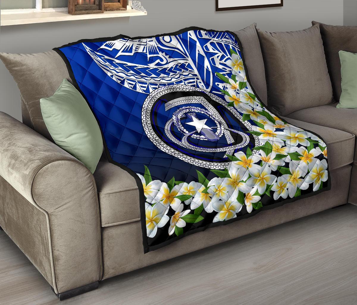 Northern Mariana Islands Premium Quilt - Polynesian Plumeria Pattern - Polynesian Pride