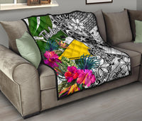 Tokelau Premium Quilt White - Turtle Plumeria Banana Leaf - Polynesian Pride