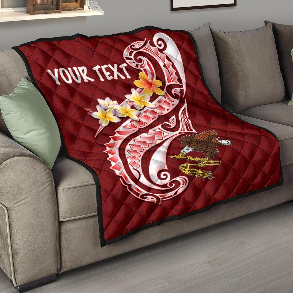 American Samoa Custom Personalised Premium Quilt - AS Seal Polynesian Patterns Plumeria Red - Polynesian Pride