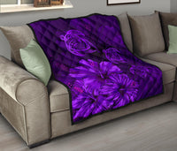 Hawaiian Map Hibiscus Turtle Vintage Polynesian Premium Quilt Purple - Polynesian Pride