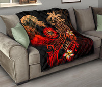 Tahiti Polynesian Premium Quilt - Plumeria Flowers And Waves - Polynesian Pride