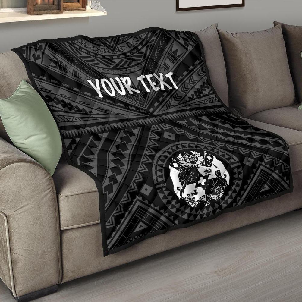 Tonga Personalised Premium Quilt - Tonga Seal With Polynesian Tattoo Style (Black) Black - Polynesian Pride