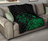 Hawaii Map Plumeria Polynesian Green Premium Quilt - Polynesian Pride