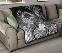 Federated States of Micronesia Premium Quilts - Humpback Whale with Tropical Flowers (White) - Polynesian Pride