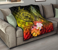 American Samoa Polynesian Custom Personalised Premium Quilt - Humpback Whale with Tropical Flowers - Polynesian Pride
