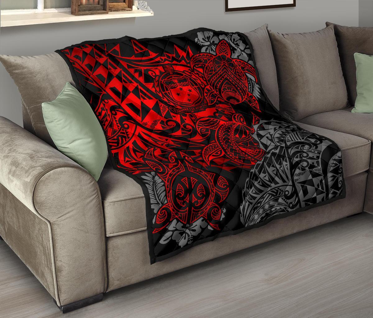 Samoa Polynesian Premium Quilt - Red Turtle Flowing Red - Polynesian Pride