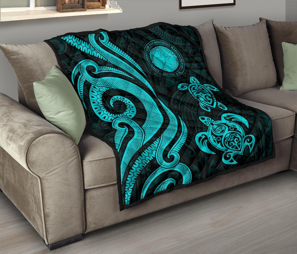 Northern Mariana Islands Premium Quilt - Turquoise Tentacle Turtle - Polynesian Pride