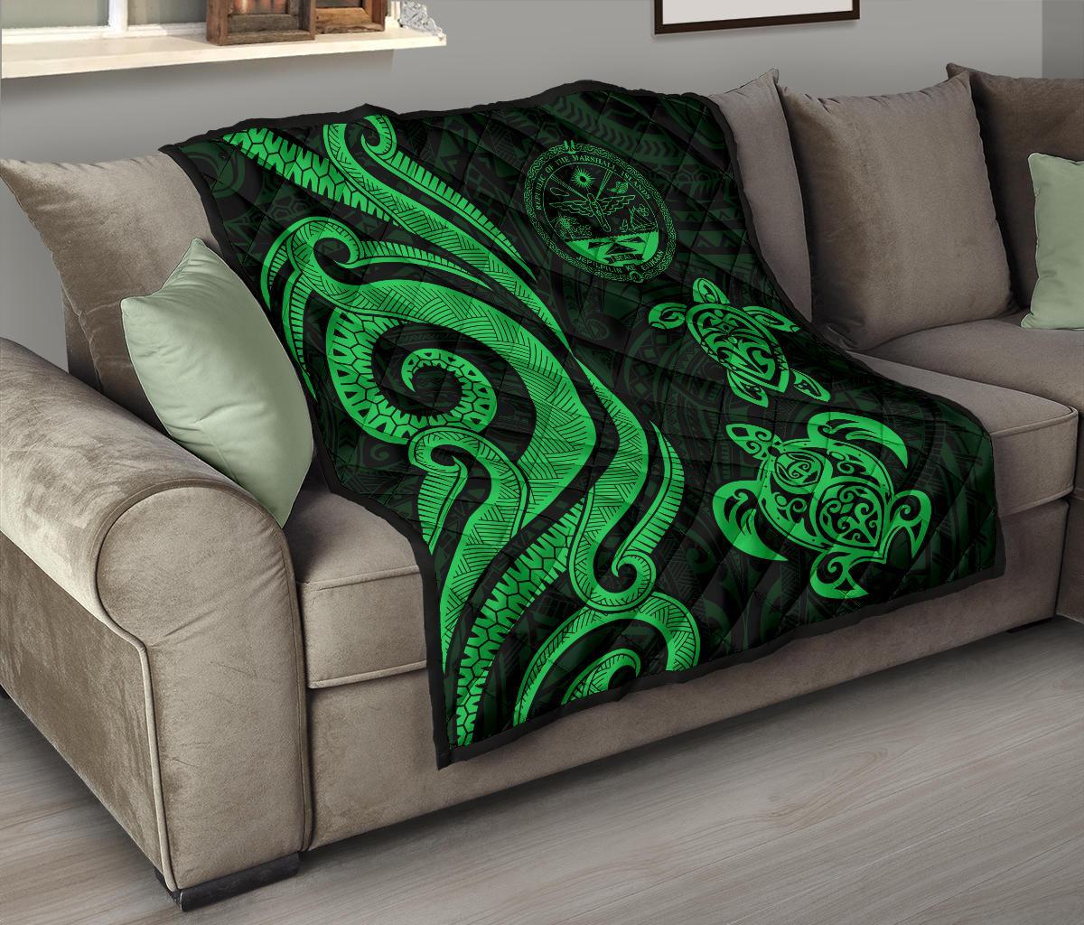 Marshall Islands Premium Quilt - Green Tentacle Turtle Crest - Polynesian Pride