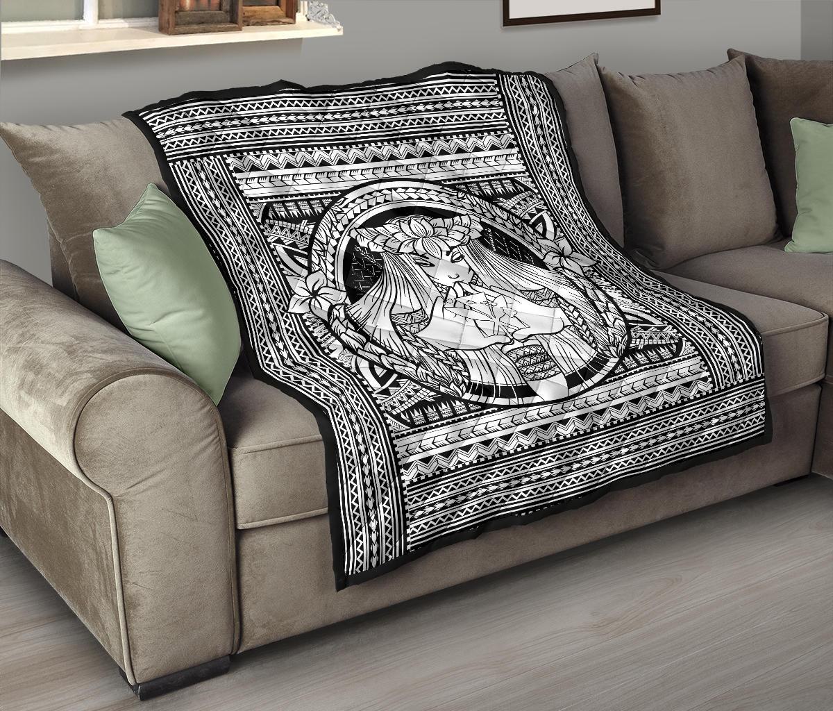 Hawaii Polynesian Pele Kanaka Premium Quilt White - Polynesian Pride