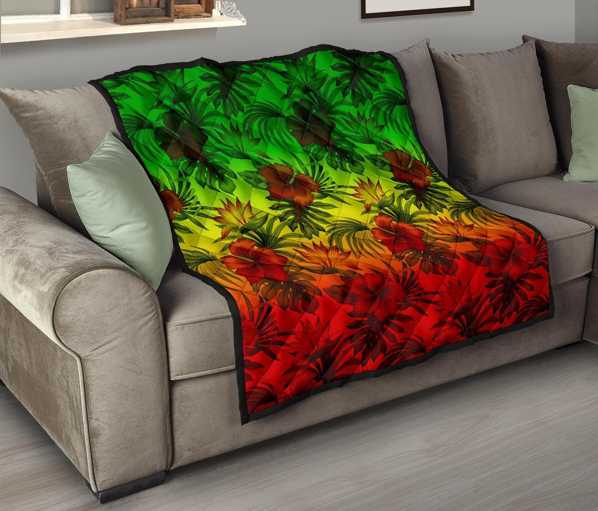 Polynesian Premium Quilt - Reggae Hibiscus Patterns - Polynesian Pride