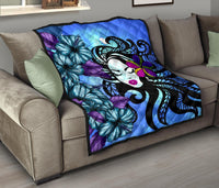 Hawaiian Hibiscus Polynesian Hula Girl Premium Quilt - Polynesian Pride
