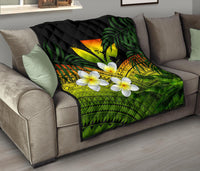 Kanaka Maoli (Hawaiian) Premium Quilt, Polynesian Plumeria Banana Leaves Reggae - Polynesian Pride