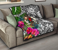Vanuatu Premium Quilt White - Turtle Plumeria Banana Leaf - Polynesian Pride