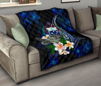 Samoa Polynesian Premium Quilt - Turtle With Plumeria Flowers - Polynesian Pride