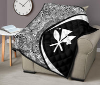 Hawaii Kanaka Polynesian Black And White Premium Quilt - Circle Style - Polynesian Pride