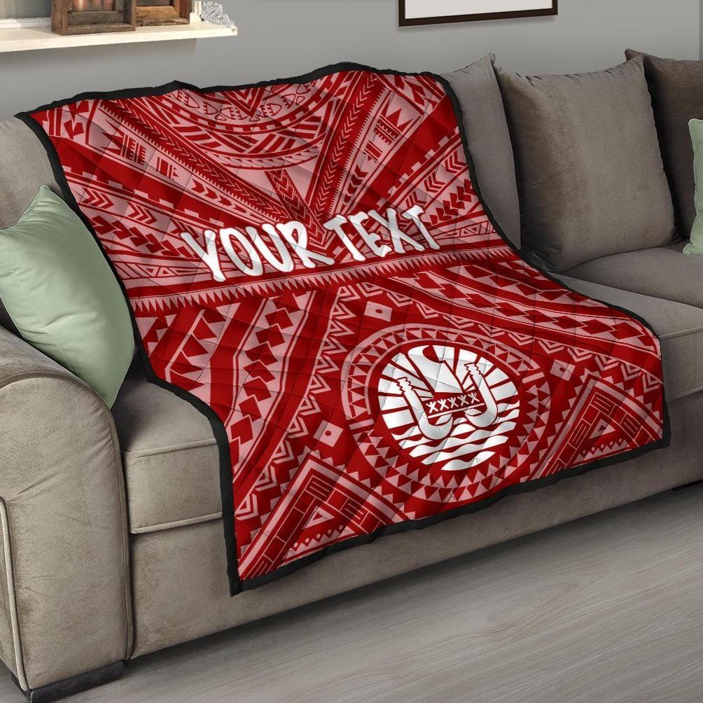 Tahiti Personalised Premium Quilt - Tahiti Seal In Polynesian Tattoo Style (Red) Red - Polynesian Pride